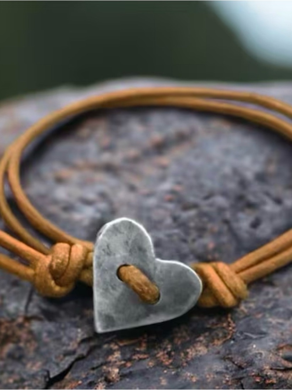 Handmade Brown Leather Wrap Bracelet with Silver Heart Charm
